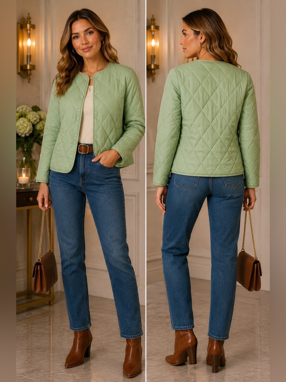 BRITT Quilted Light Green Jacket – Size M - Picture 1 of 2